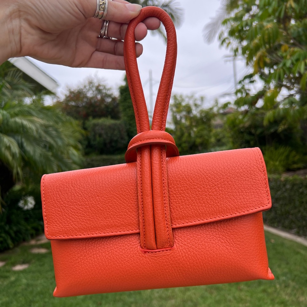 Vibrant Orange Clutch with Knotted Strap